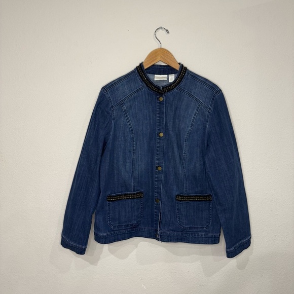 Chico's Jackets & Blazers - Chico’s Embellished Denim Jacket Nehru Collar Metal Buttons Size 16 (Chico’s 3)
